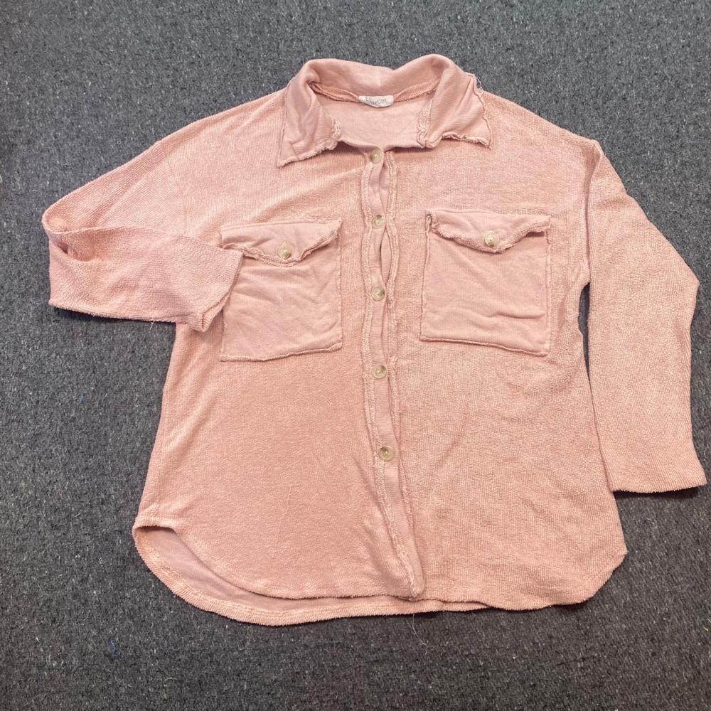 Bucketlist Button Down Shirt Sz M Womens Pink Boho Raw Edge Textured Shacket